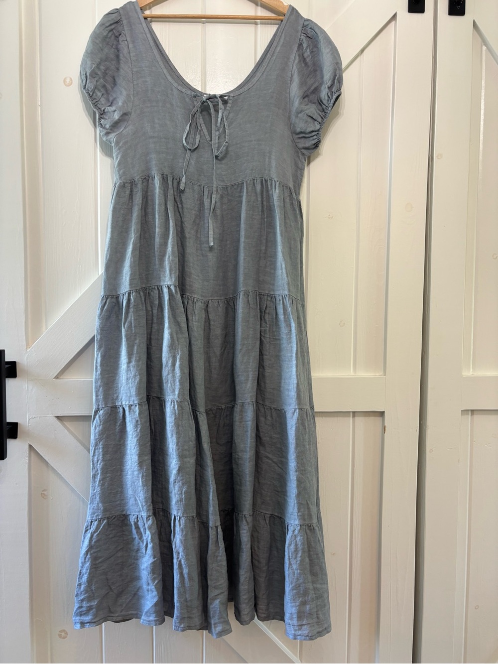 Beachwood Baby Luna Maxi Dress Yoli Dusty Blue Linen Tiered Maxi Feminine M/L